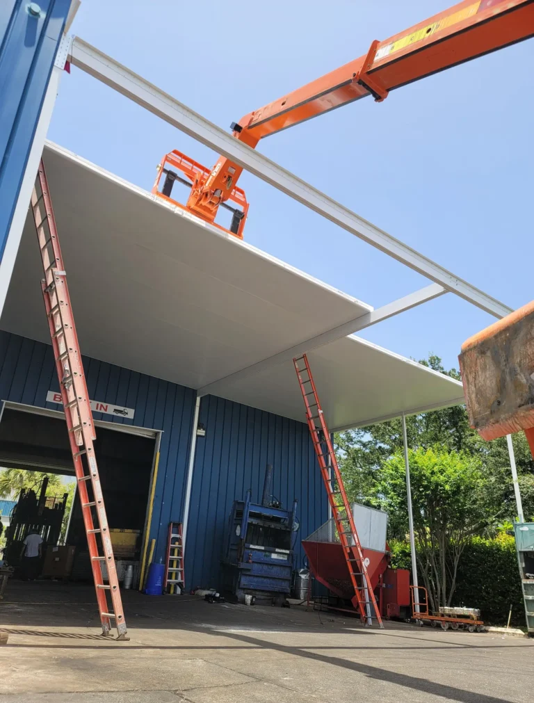 Aluminum canopy installed over commercial loading dock