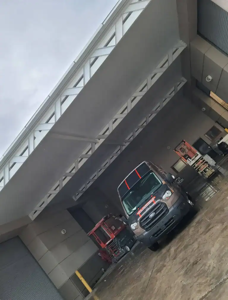 Commercial aluminum canopy installed at industrial facility