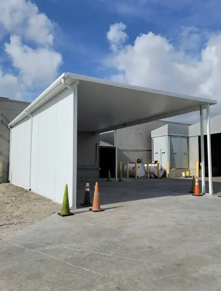 Aluminum canopy installed over commercial loading dock