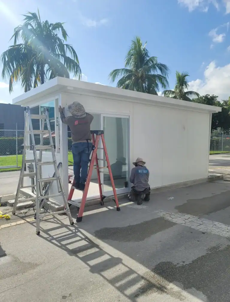 Custom site-built aluminum structure with sliding glass doors